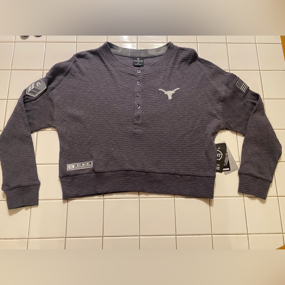 Texas Longhorns Colosseum Cropped Waffle Knit L/S Pull Over Womans Medium NWT